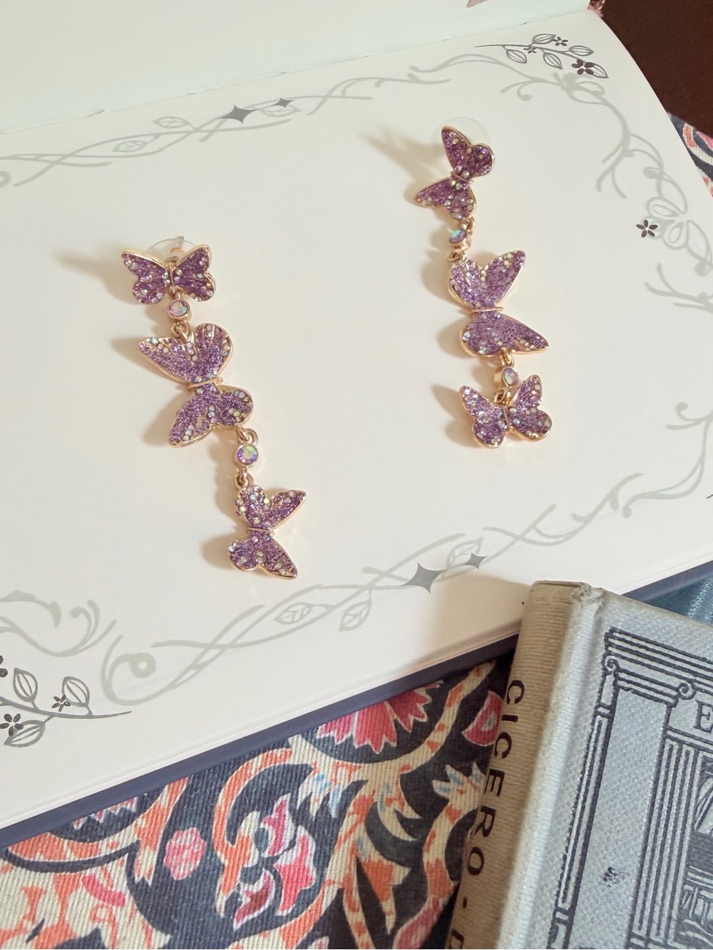 Betsey Johnson Purple Fairy Butterfly Drop Earrings - Picture 3 of 4